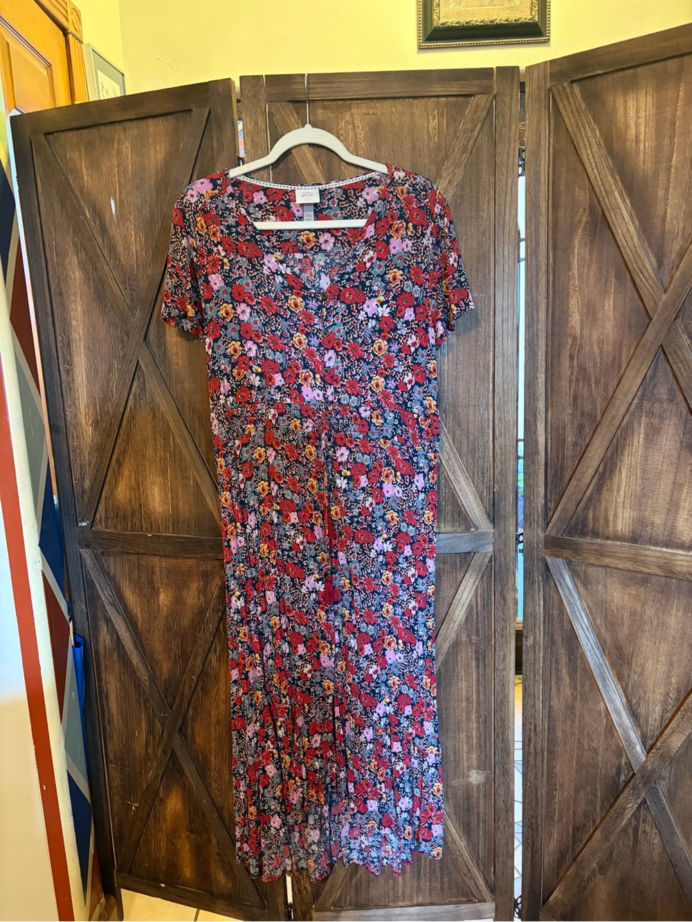Knox Rose Red Floral V-Neck Short Sleeve Maxi Dress